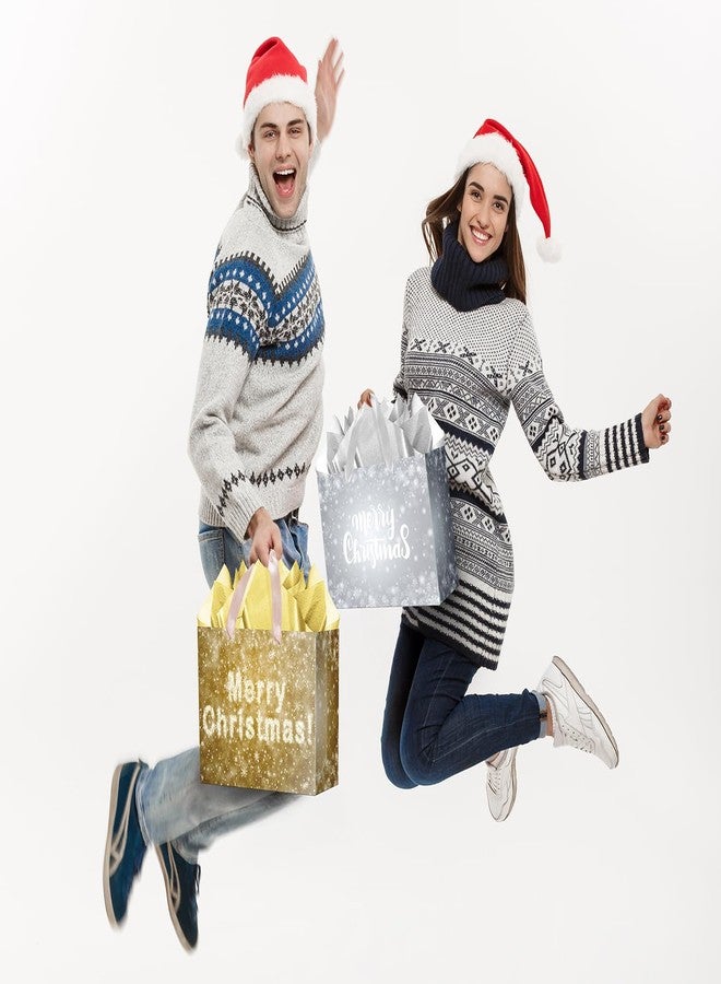Jaywayang 2Pcs Large Christmas Snowflake Gift Bag with Tissue Paper and Card for Xmas Holiday Presents Wrapping.(Gold, Silver) - Image 4